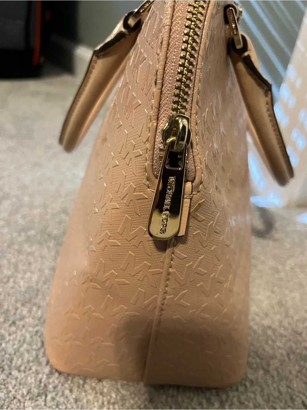 Michael Kors Nude Beige Embossed Dome Satchel